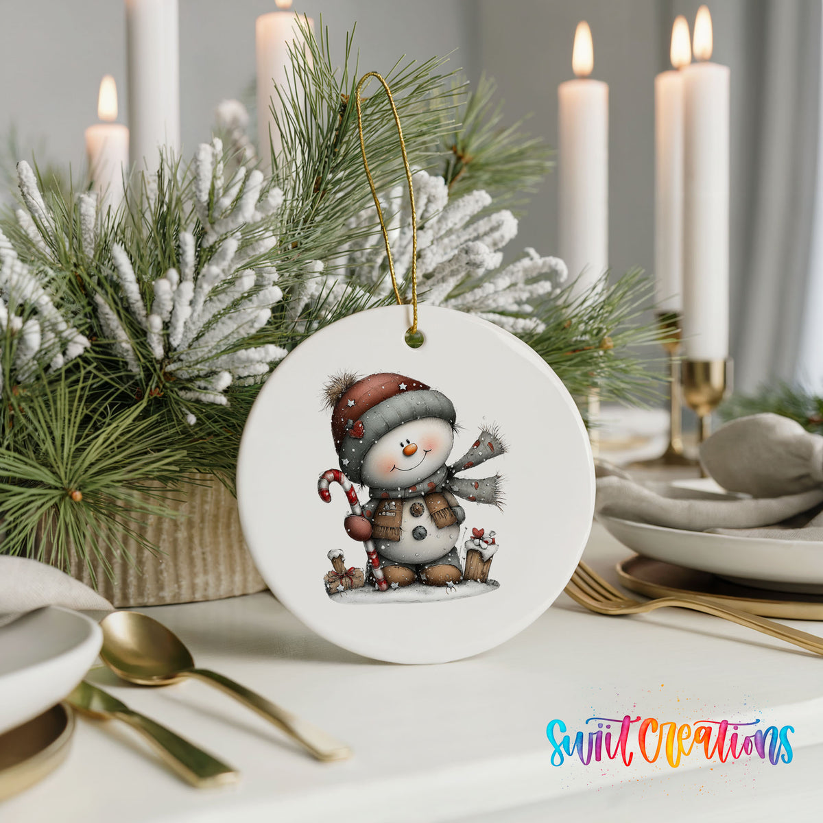 Cute snowman winter ceramic Christmas ornament - image 6