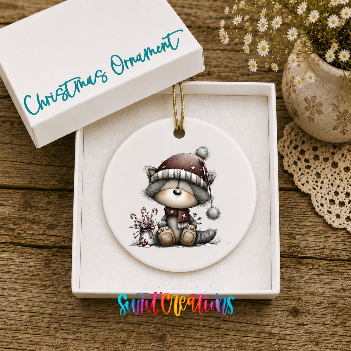 Cute Christmas gnome with gift ceramic ornament - image 1