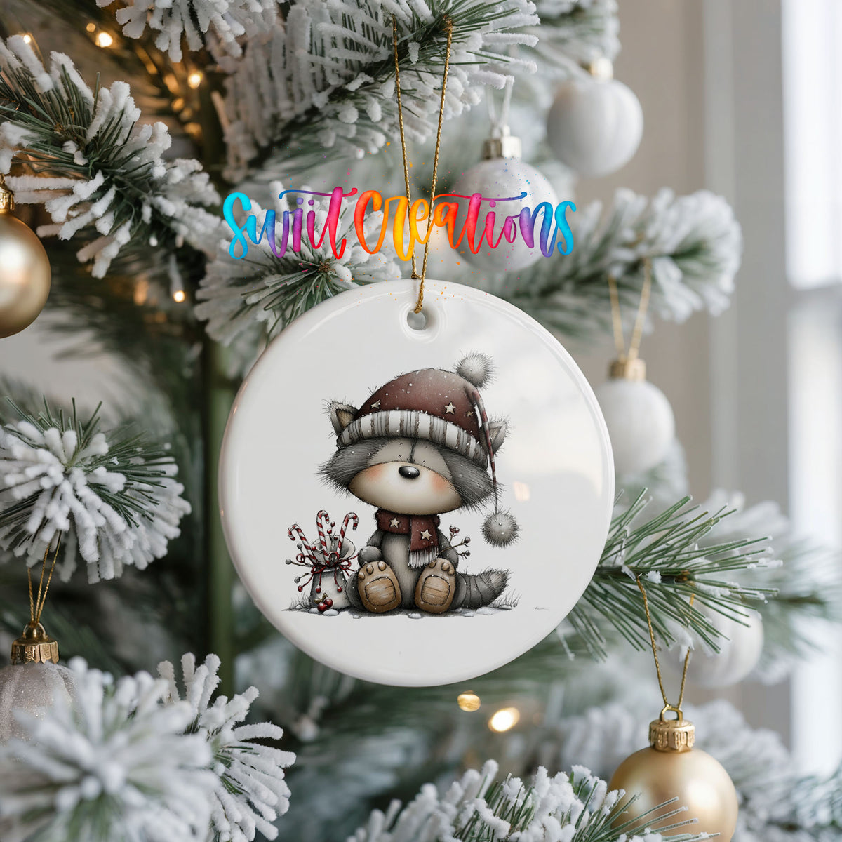 Cute Christmas gnome with gift ceramic ornament - image 3