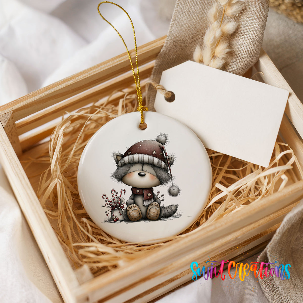 Cute Christmas gnome with gift ceramic ornament - image 5