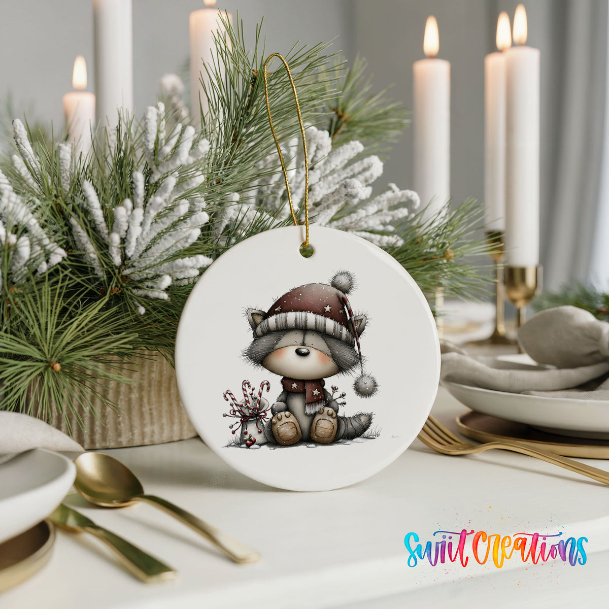 Cute Christmas gnome with gift ceramic ornament - image 6