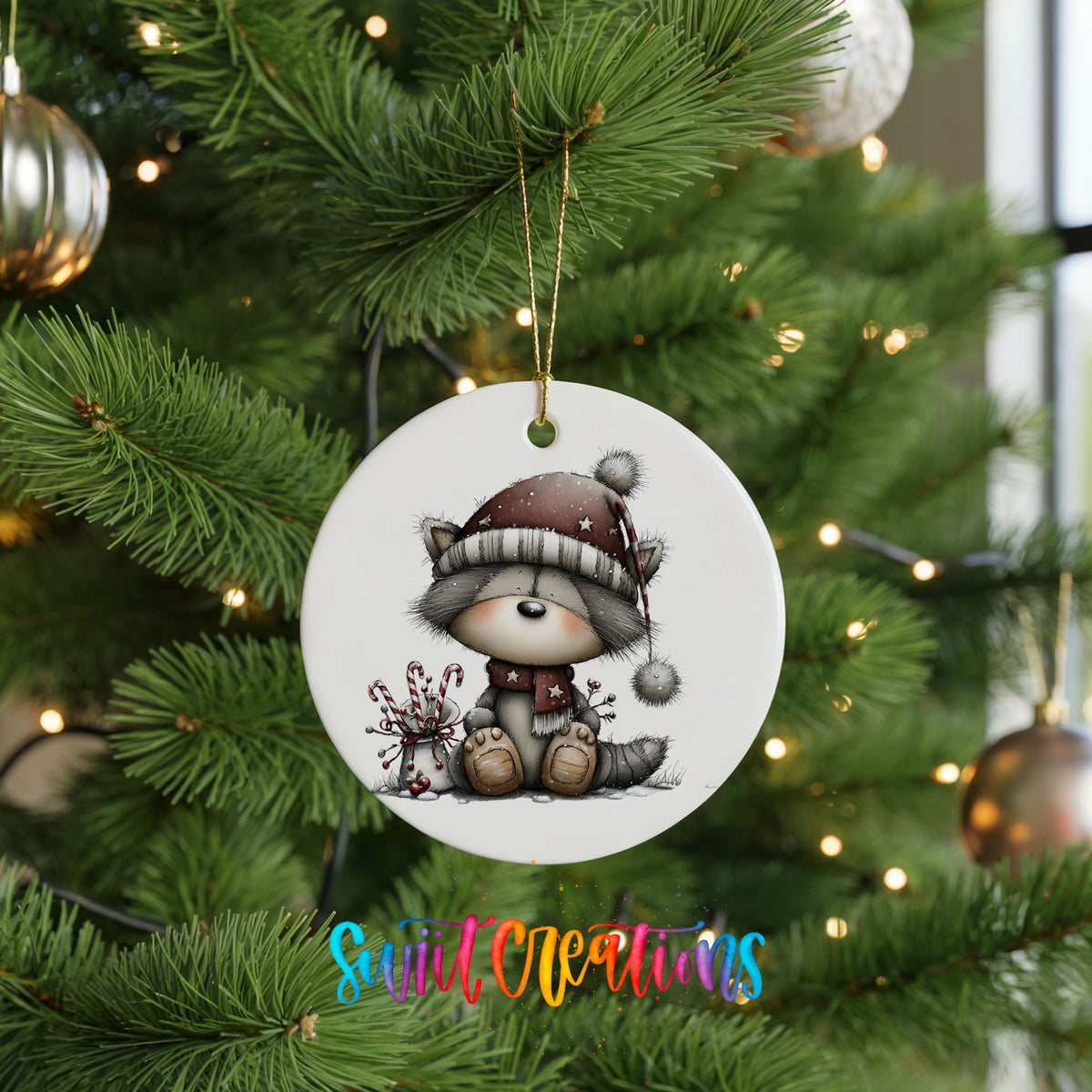 Cute Christmas gnome with gift ceramic ornament - image 7