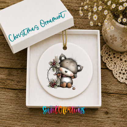 Cute Christmas cow with wreath ceramic ornament - image 1