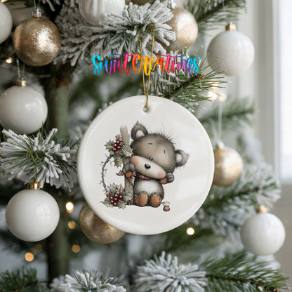 Cute Christmas cow with wreath ceramic ornament - image 10