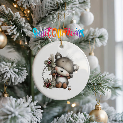 Cute Christmas cow with wreath ceramic ornament - image 3