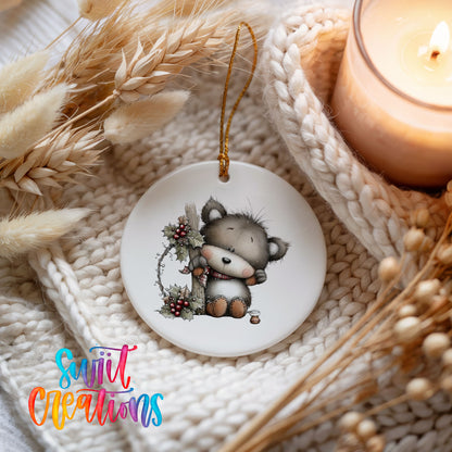 Cute Christmas cow with wreath ceramic ornament - image 4
