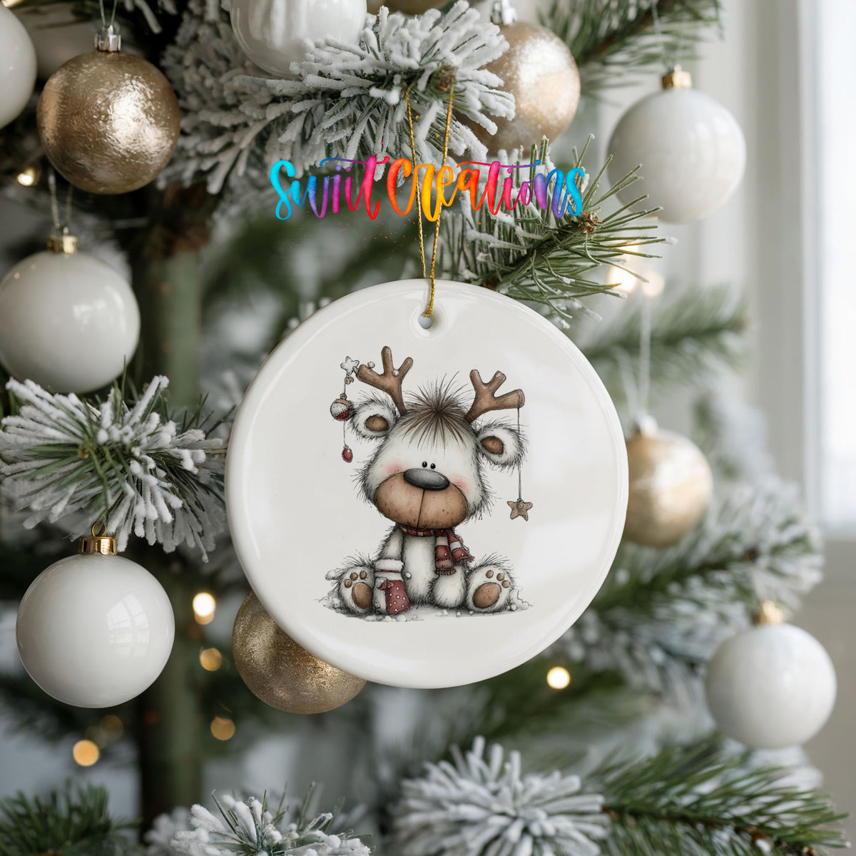 Cute reindeer whimsical ceramic Christmas ornament - image 10