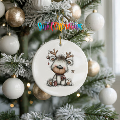 Cute reindeer whimsical ceramic Christmas ornament - image 10