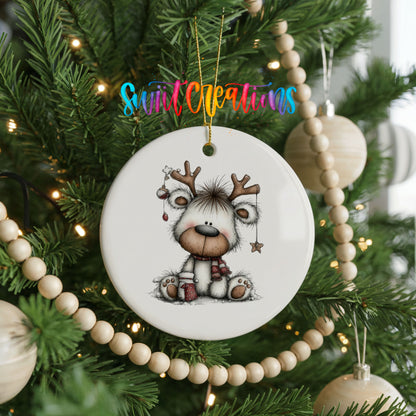Cute reindeer whimsical ceramic Christmas ornament - image 2