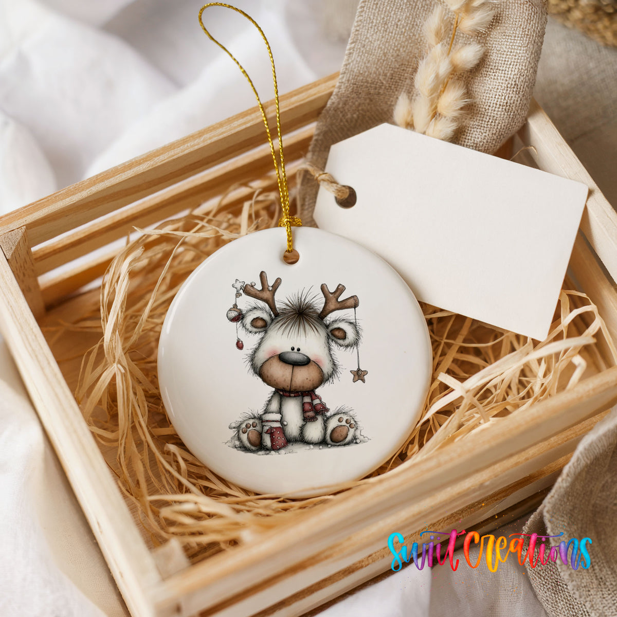 Cute reindeer whimsical ceramic Christmas ornament - image 5