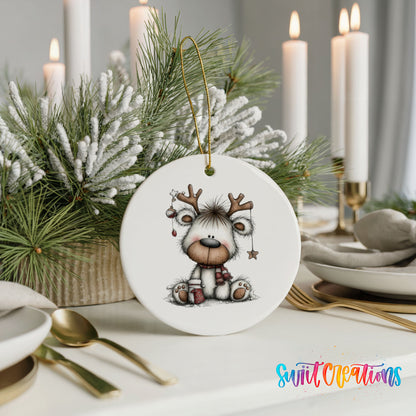 Cute reindeer whimsical ceramic Christmas ornament - image 6