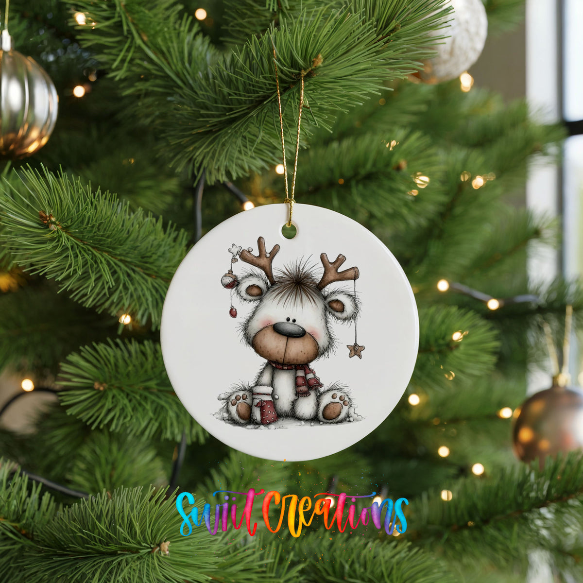 Cute reindeer whimsical ceramic Christmas ornament - image 7