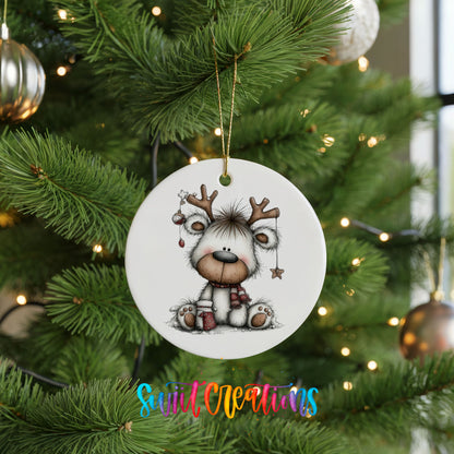 Cute reindeer whimsical ceramic Christmas ornament - image 7