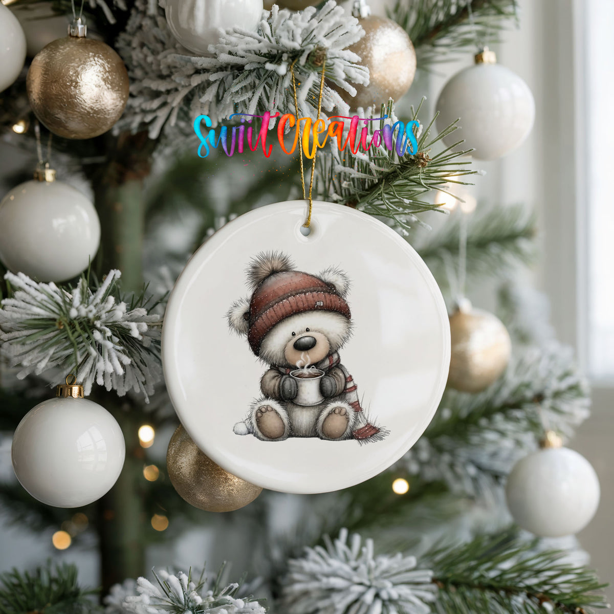 Cute Christmas bear whimsical ceramic ornament - image 10