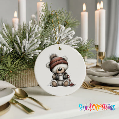 Cute Christmas bear whimsical ceramic ornament - image 6