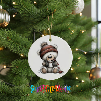 Cute Christmas bear whimsical ceramic ornament - image 7