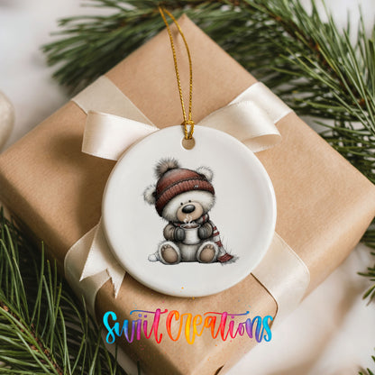 Cute Christmas bear whimsical ceramic ornament - image 9