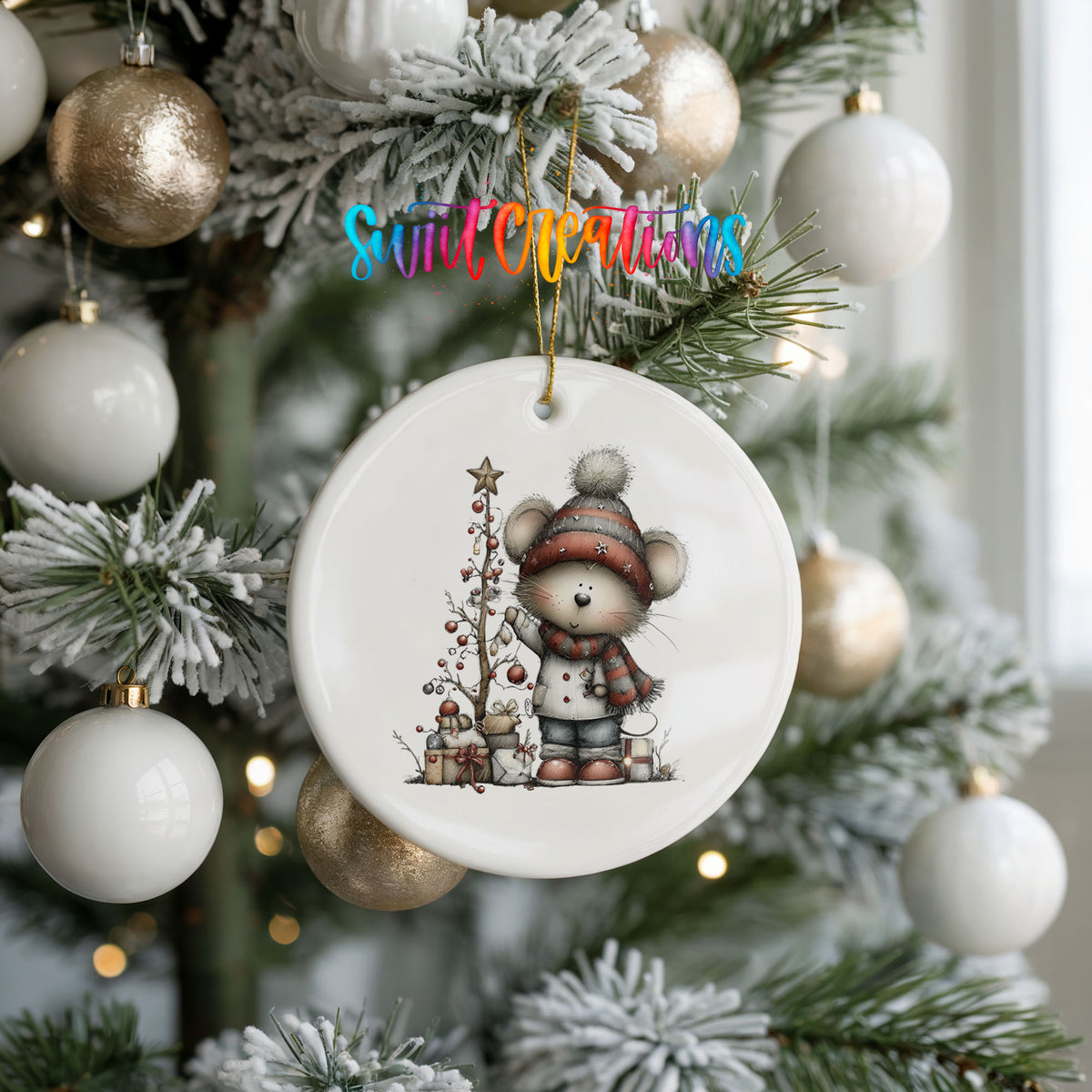 Christmas gnome with tree and presents ceramic ornament - image 10