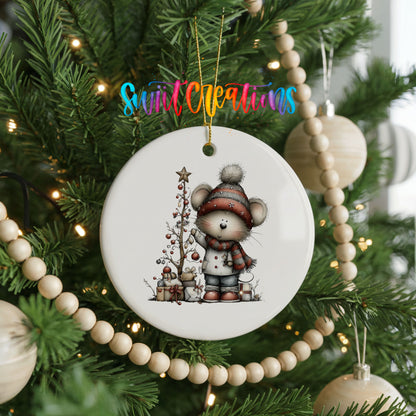 Christmas gnome with tree and presents ceramic ornament - image 2
