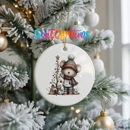 Christmas gnome with tree and presents ceramic ornament - image 3