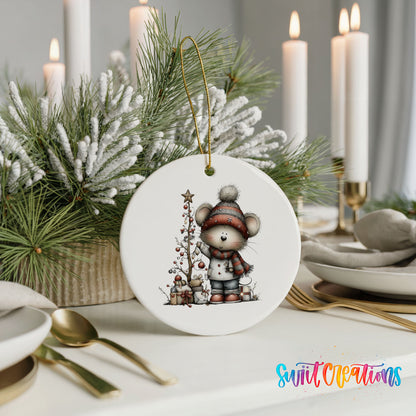 Christmas gnome with tree and presents ceramic ornament - image 6