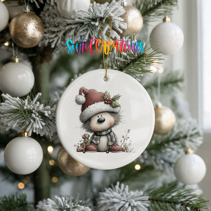 Cute panda in Santa hat ceramic Christmas ornament - image 10