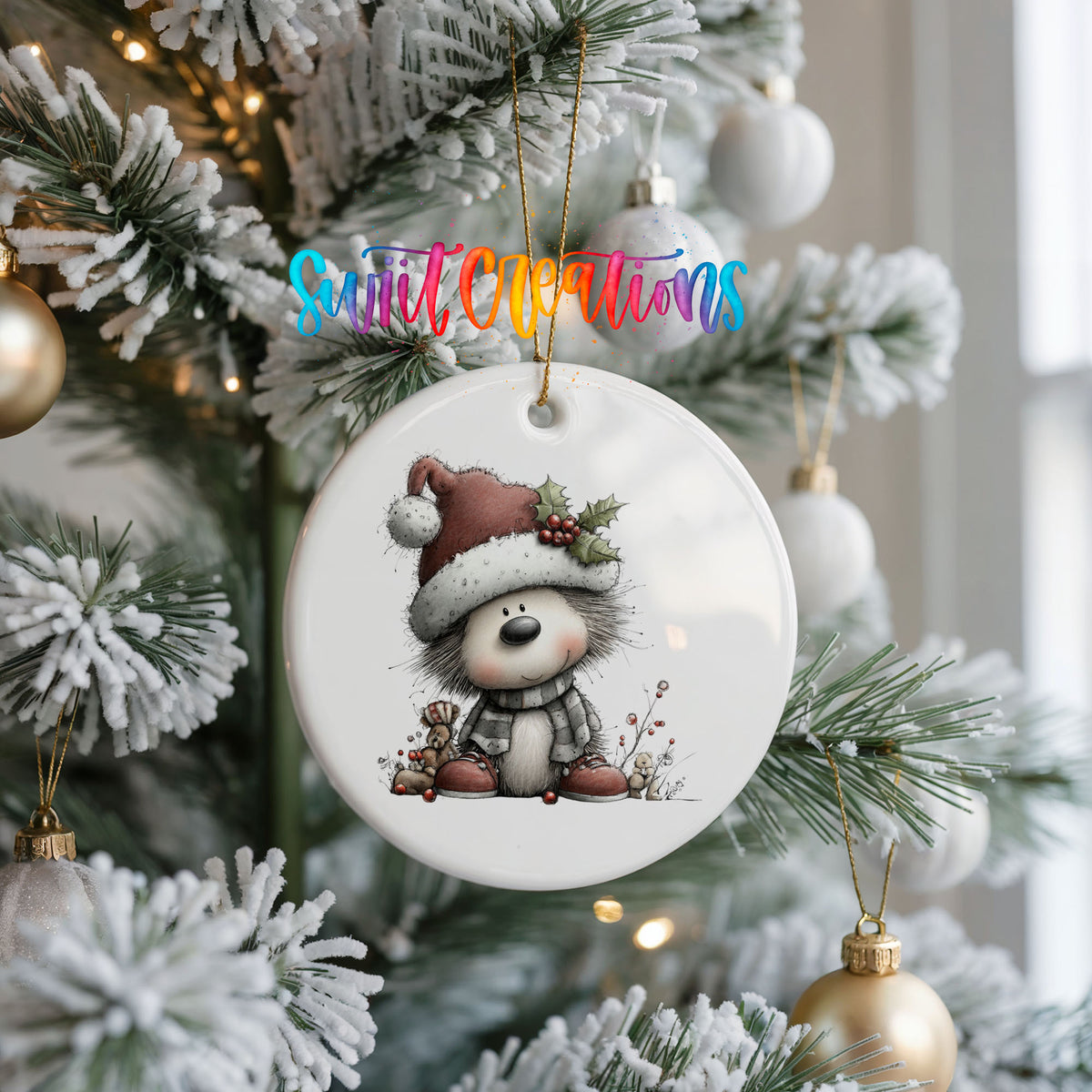 Cute panda in Santa hat ceramic Christmas ornament - image 3