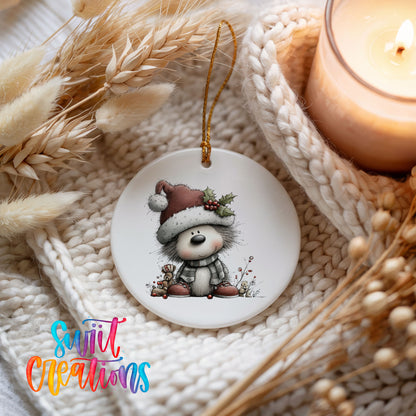 Cute panda in Santa hat ceramic Christmas ornament - image 4