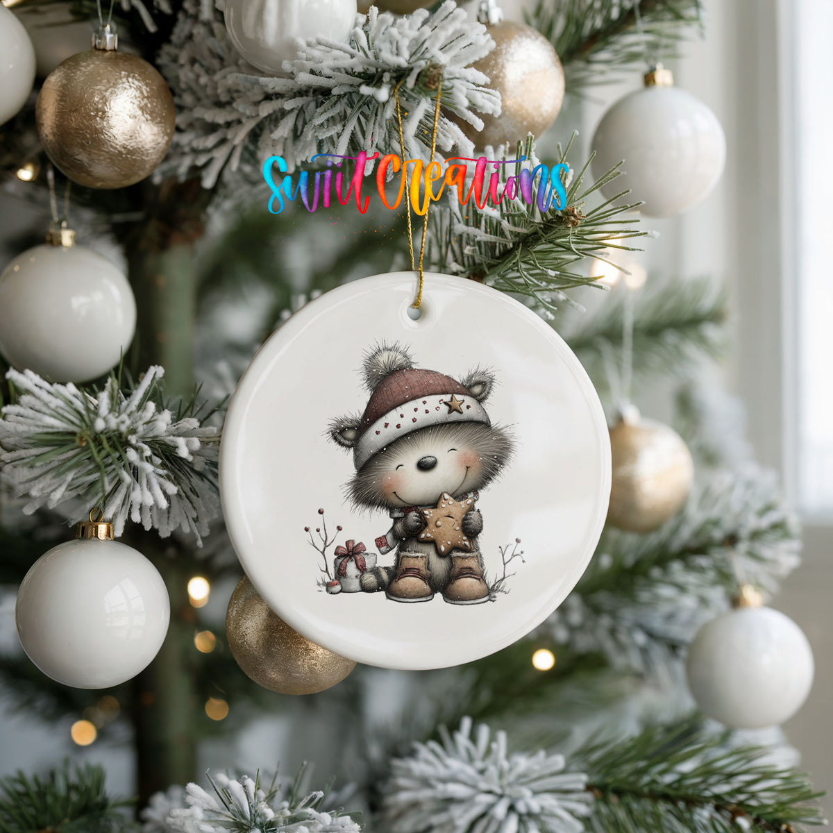 Cute zebra with teddy bear ceramic Christmas ornament - image 10