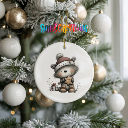 Cute zebra with teddy bear ceramic Christmas ornament - image 10