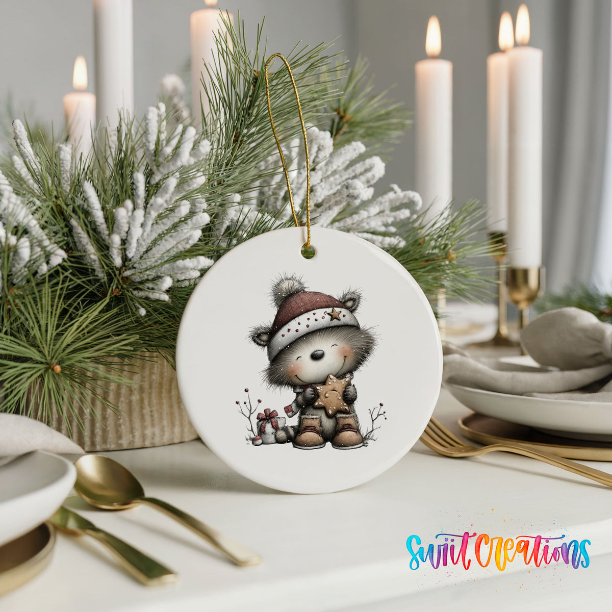Cute zebra with teddy bear ceramic Christmas ornament - image 6