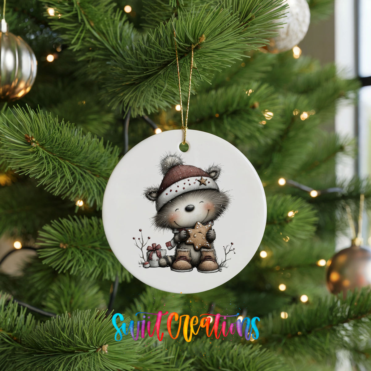 Cute zebra with teddy bear ceramic Christmas ornament - image 7