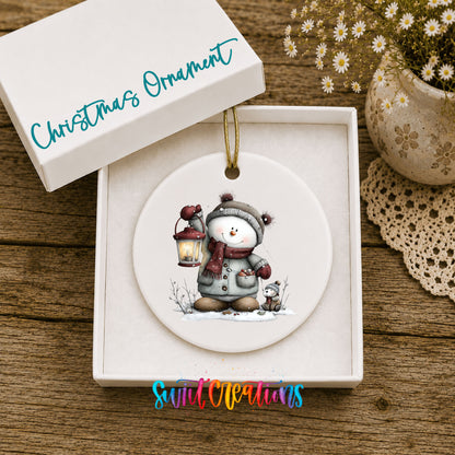 Cute snowman couple winter ceramic Christmas ornament - image 1