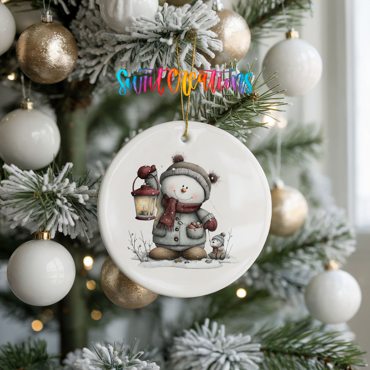 Cute snowman couple winter ceramic Christmas ornament - image 10