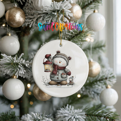 Cute snowman couple winter ceramic Christmas ornament - image 10
