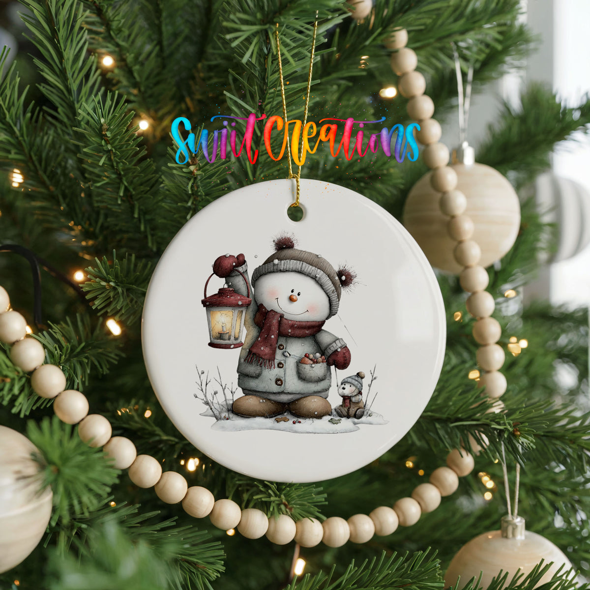 Cute snowman couple winter ceramic Christmas ornament - image 2