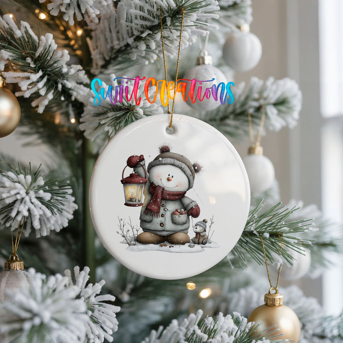 Cute snowman couple winter ceramic Christmas ornament - image 3