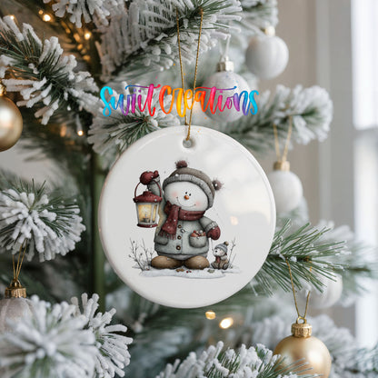 Cute snowman couple winter ceramic Christmas ornament - image 3
