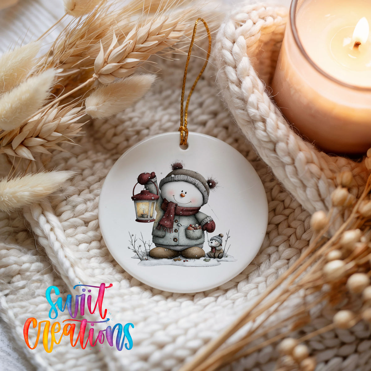 Cute snowman couple winter ceramic Christmas ornament - image 4