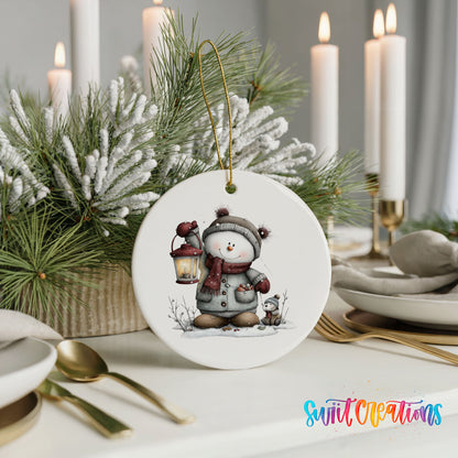Cute snowman couple winter ceramic Christmas ornament - image 6