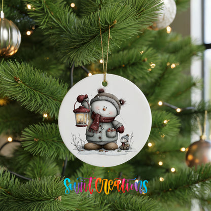 Cute snowman couple winter ceramic Christmas ornament - image 7