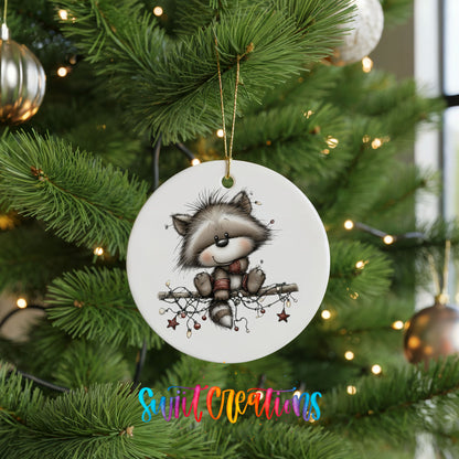 Cute raccoon with Christmas lights ceramic ornament - image 6