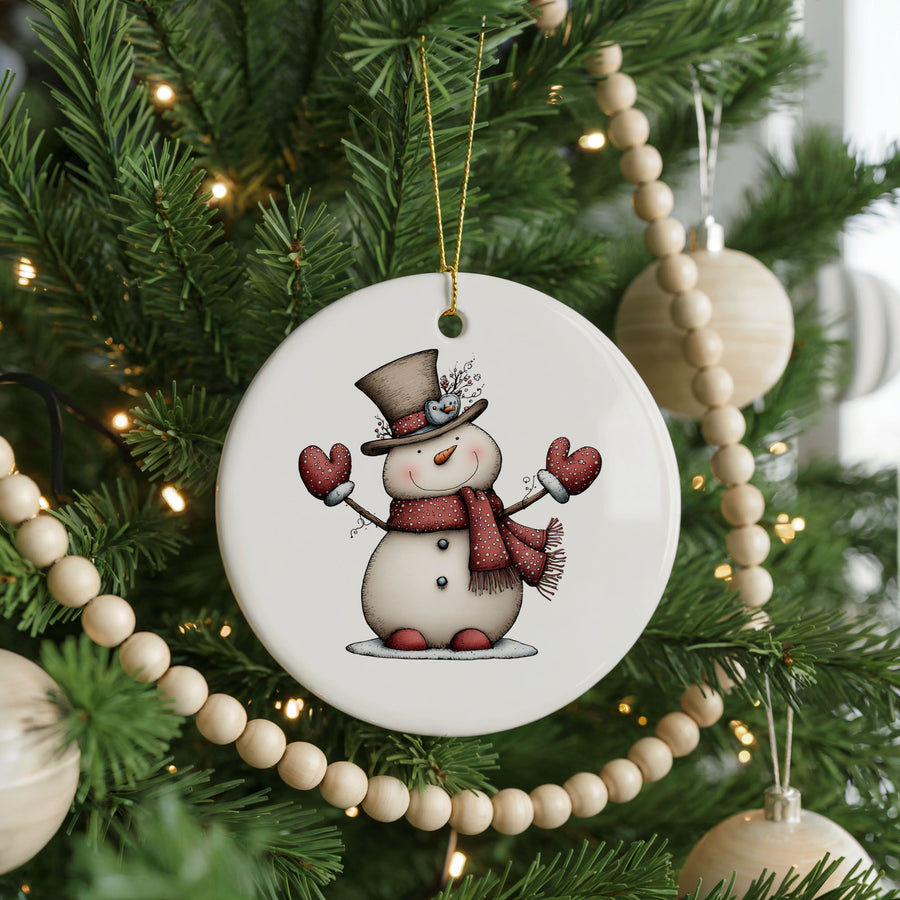 Snowman with Red Heart Mittens Christmas Ornament | CO-2258