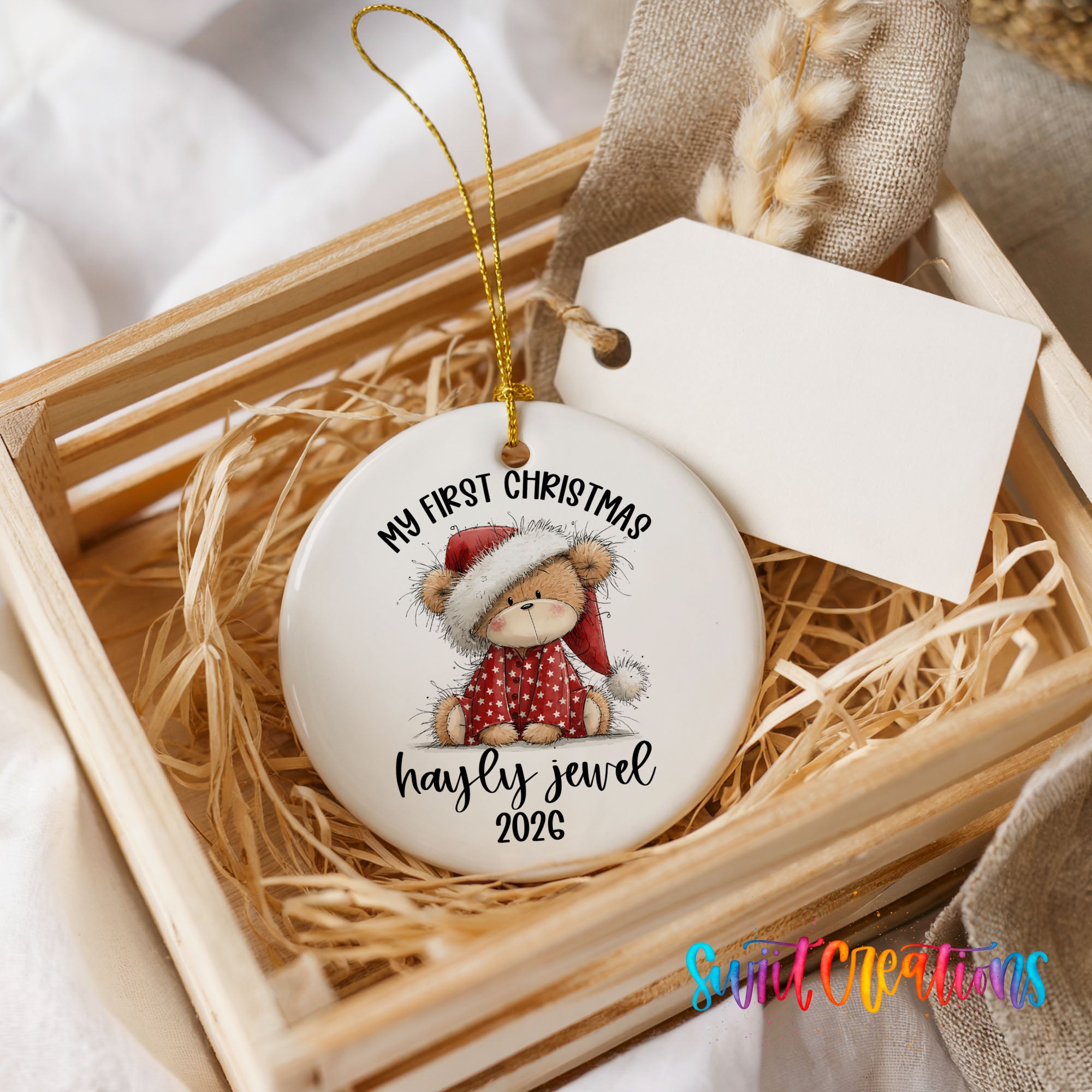 Personalized My First Christmas teddy bear ornament gift idea | CO001