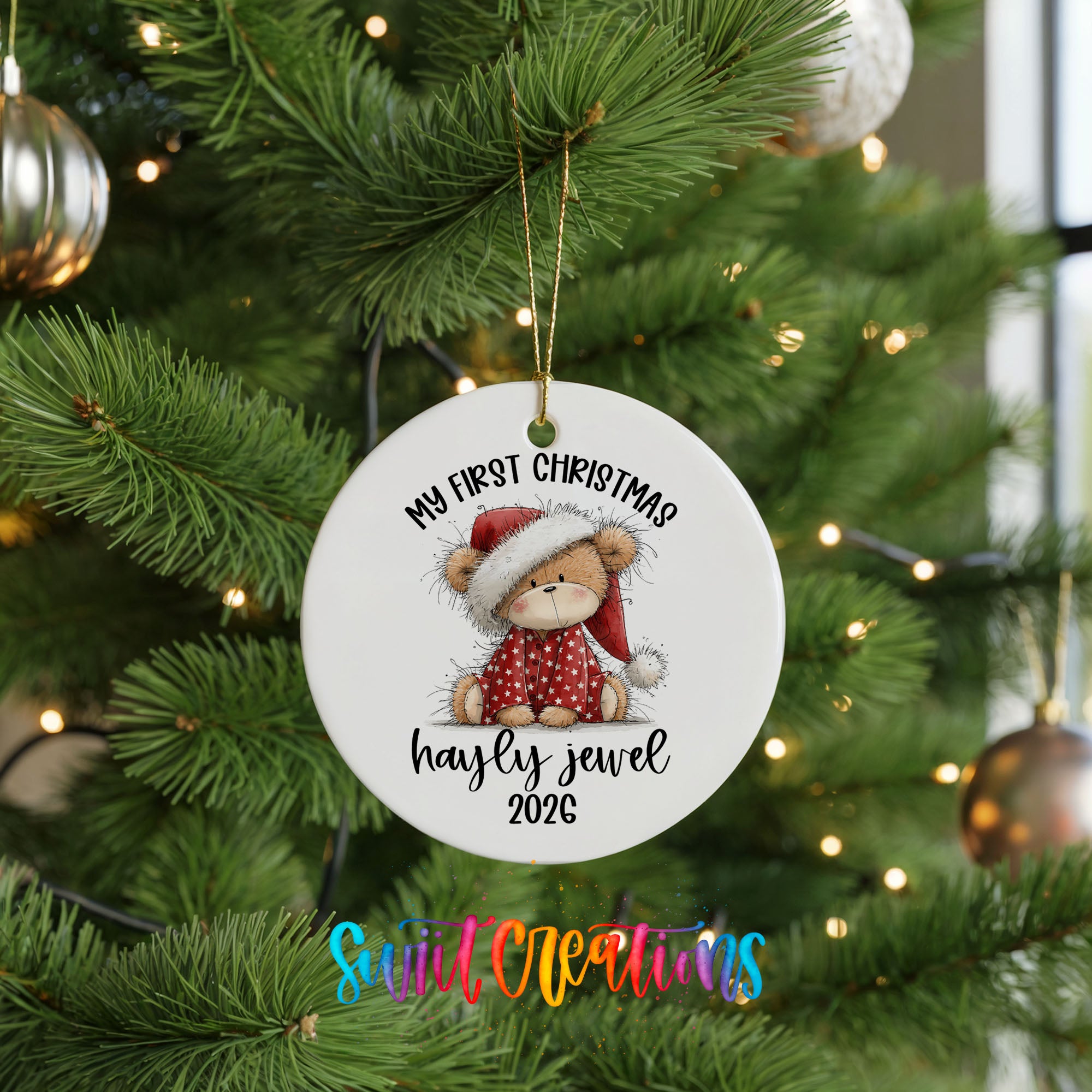 Custom name My First Christmas teddy bear ornament | CO001