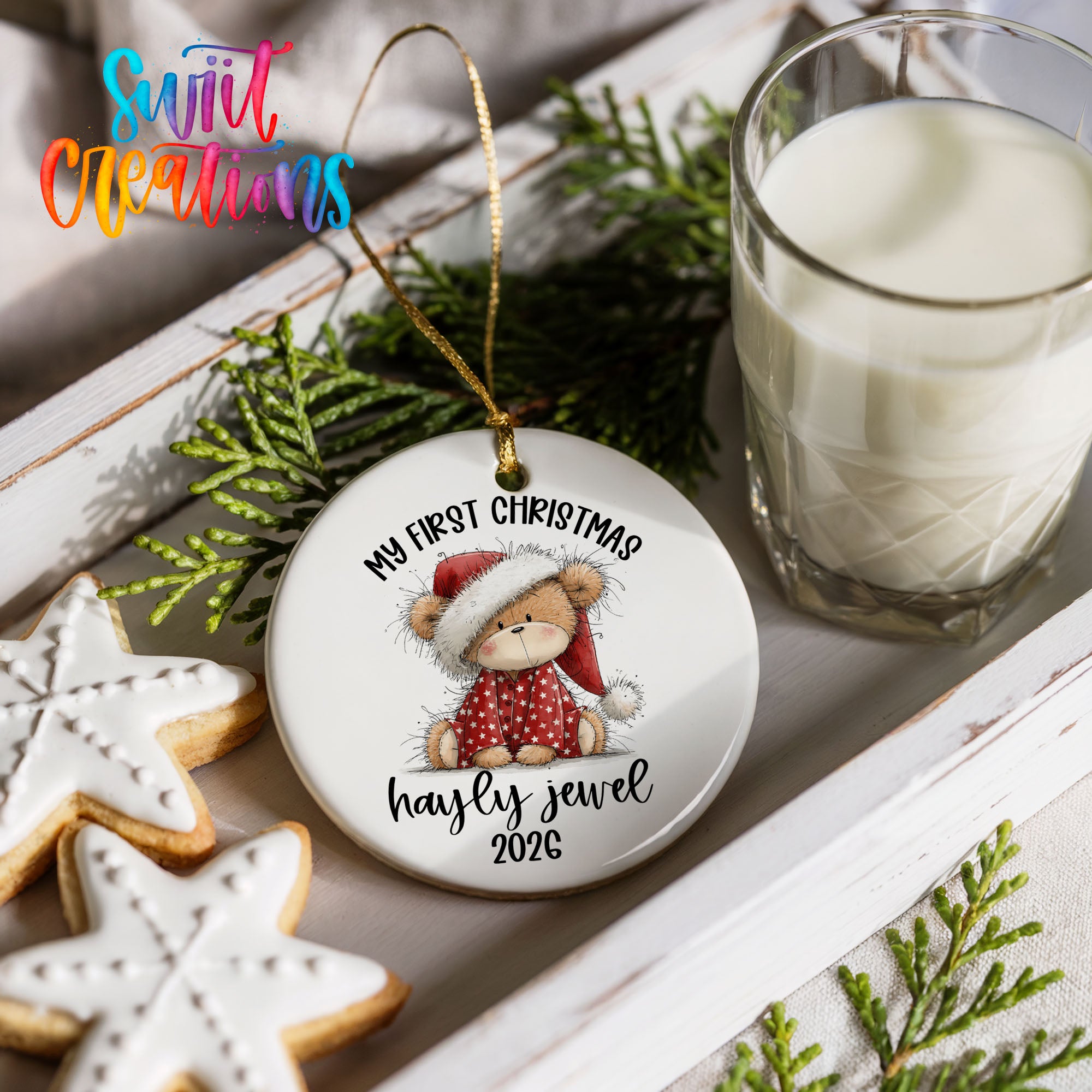 Personalized 2026 first Christmas ornament with teddy bear | CO001