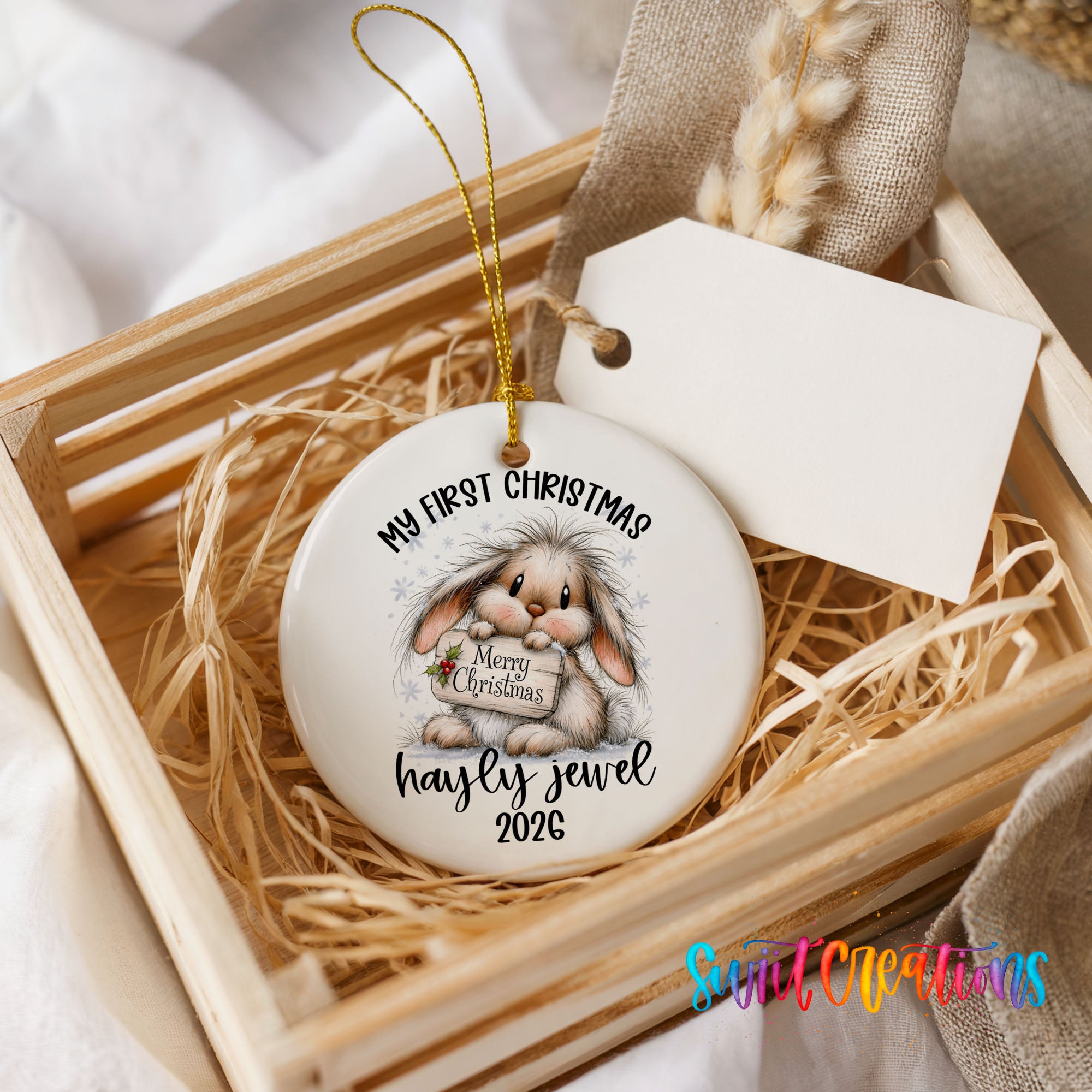 Personalized baby Christmas rabbit ornament gift idea | CO002