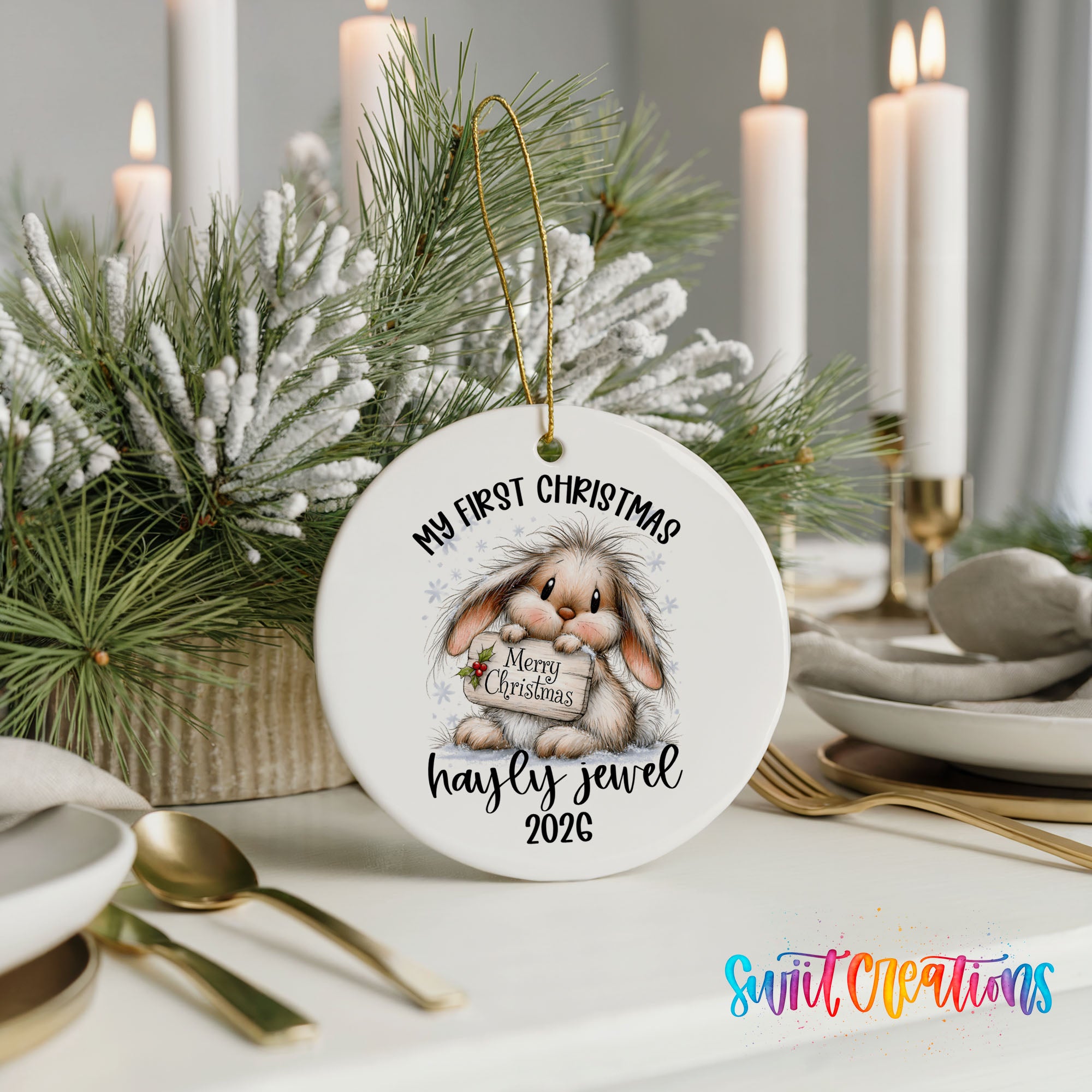 Custom name first Christmas bunny keepsake | CO002