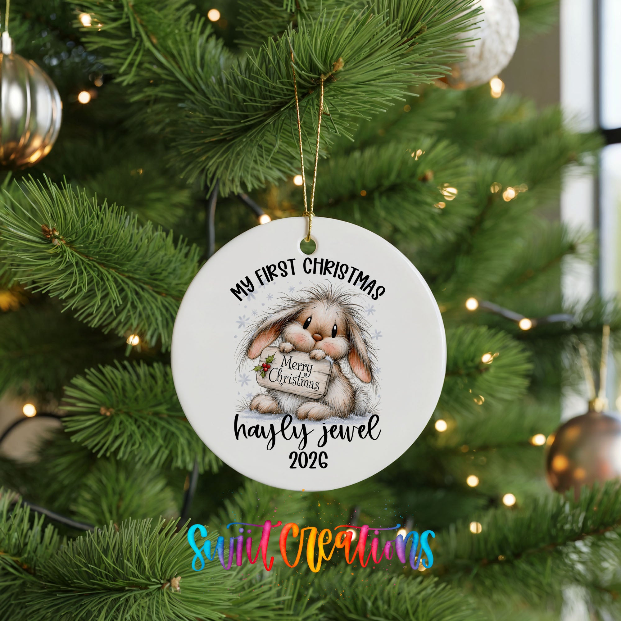 My First Christmas rabbit ceramic ornament | CO002