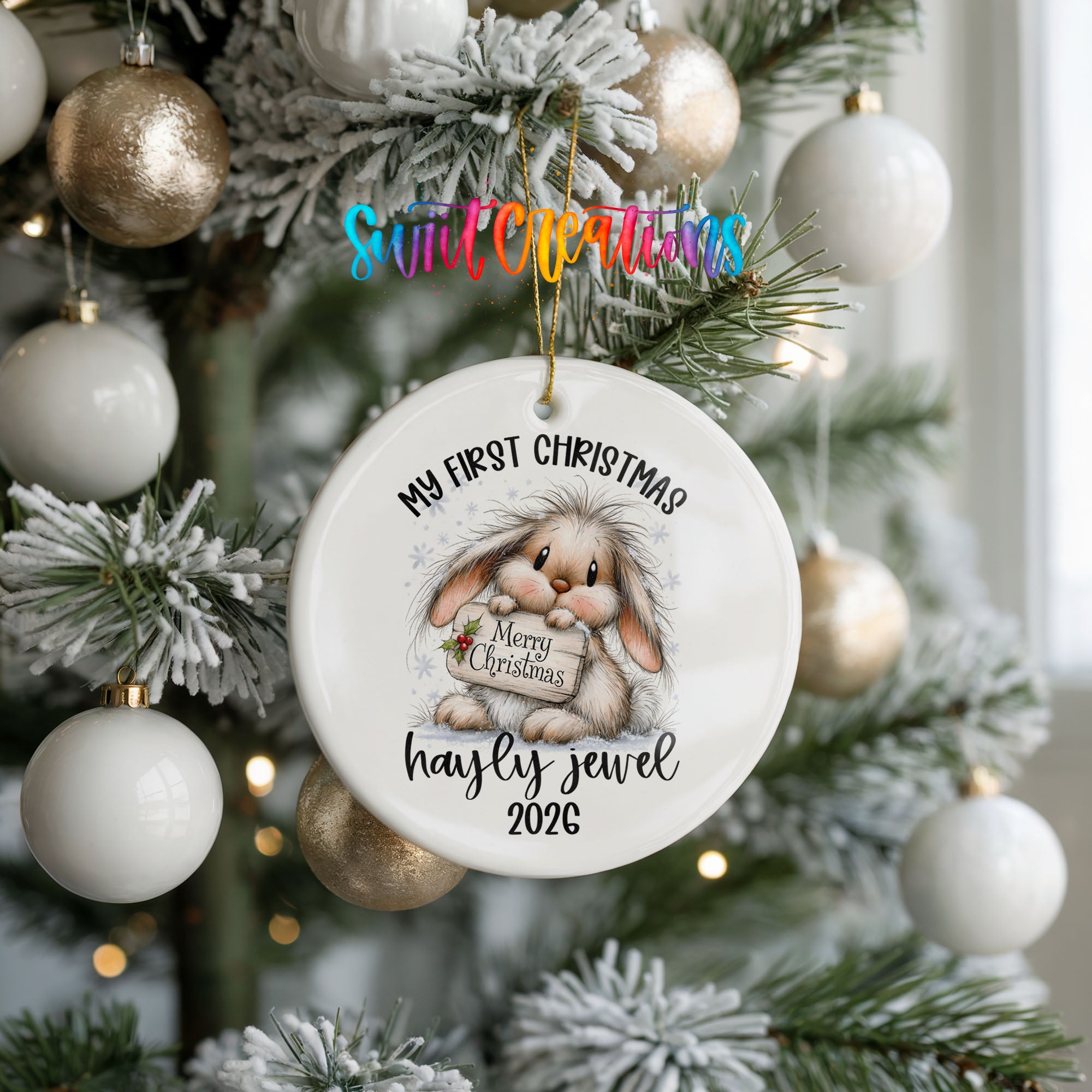 Personalized bunny ornament holiday keepsake | CO002